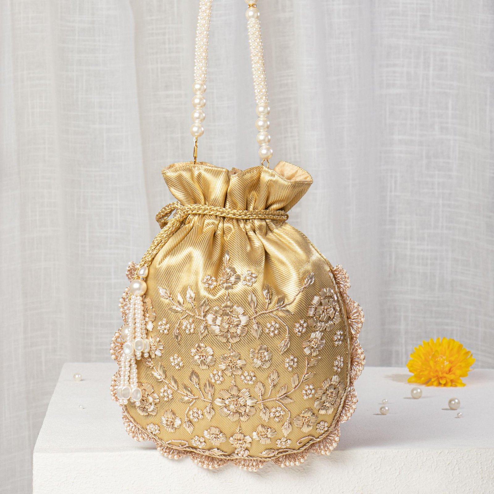 Potlis | Golden Embroidered Potli Bag